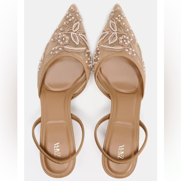 Zara Embroidered Mesh Slingback Heels NWT - Picture 6 of 7